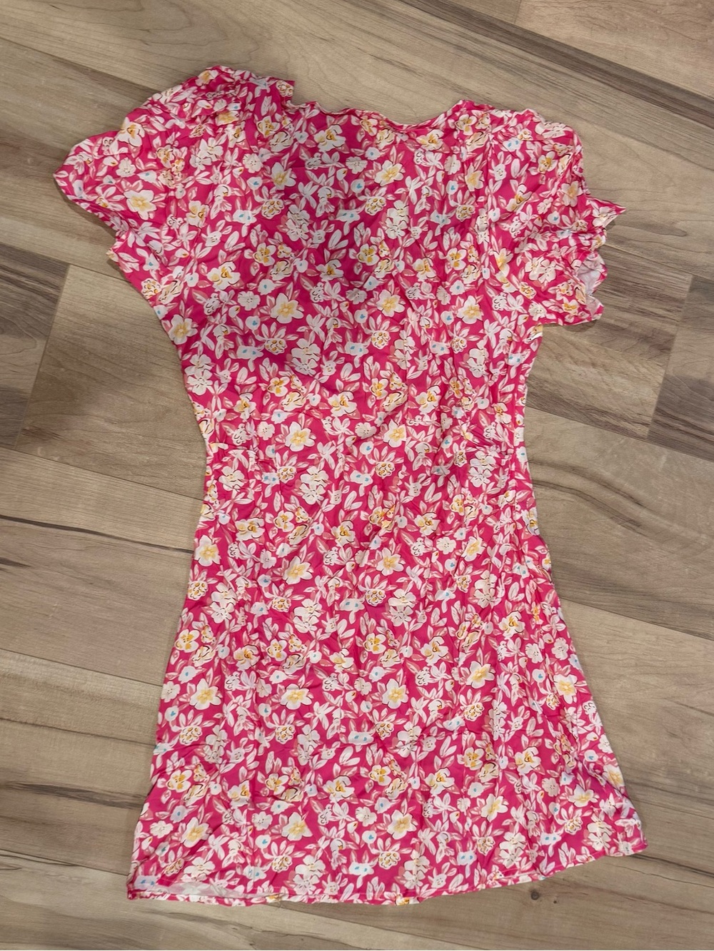 Pink Floral V-Neck Mini Dress - Picture 4 of 7